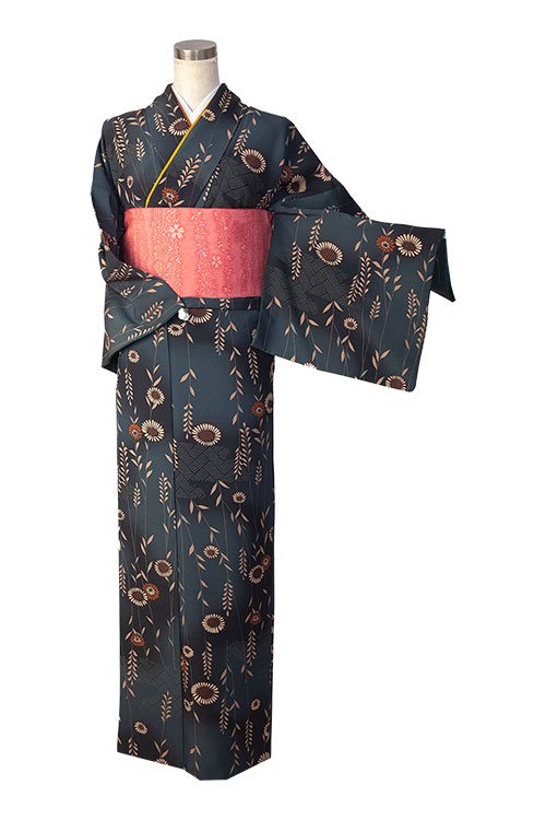 みみつ濃緑花柄